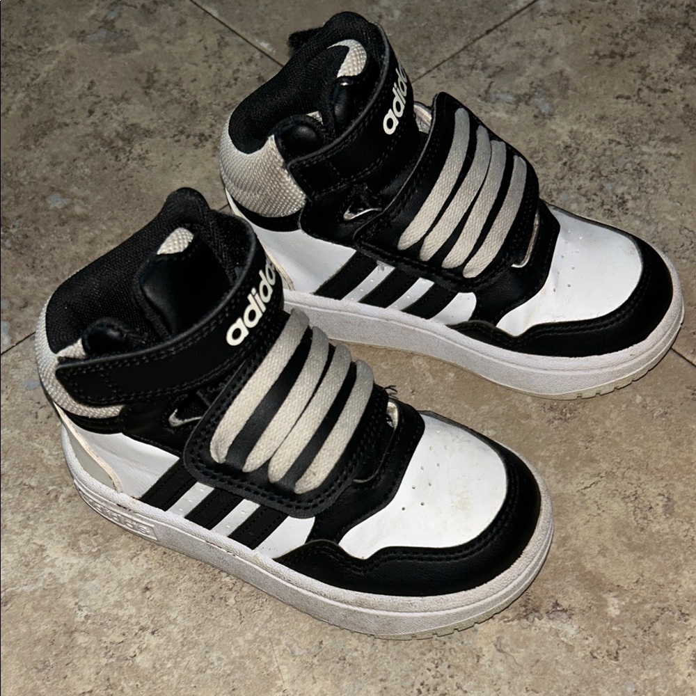 Adidas Kids Black and White High-Top Sneakers